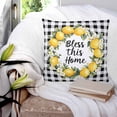 thumbnail image 4 of Farmhouse Lemon Throw Pillow Covers, Soft Pillowcases with Invisible Zipper, Bless Home Summer Black Buffalo Plaid Decorative Square Pillow Cushion Covers for Living Room Couch Sofa Bed 26x26 Inches, 4 of 8