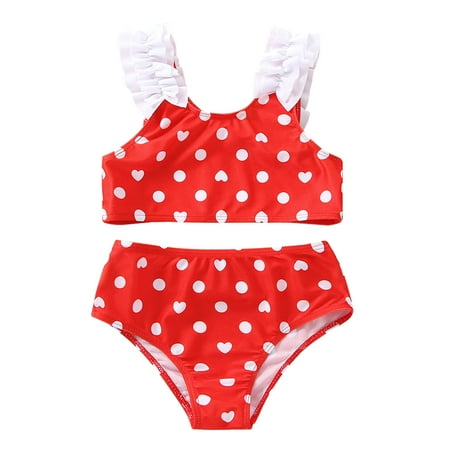 

Toddler Girls Swimsuits Kids Summer Rufflest Wave Point Printed Lovely 2PCS Sets Swimwear Beachwear Baby Bikini Set