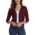thumbnail image 7 of Essential Open Front Cropped Cardigan for Women, Soft Knit 3/4 Sleeve Bolero Shrug - Lightweight Solid Color Layering Top for Office Work Casual Spring Summer Wine L, 7 of 7