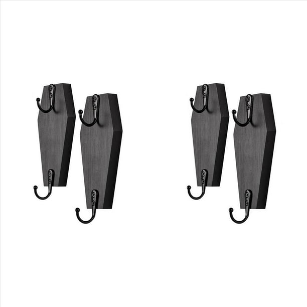 4X Colgante de Pared de Ataúd de Halloween, Gancho de Pared de Ataúd para Llaves para Pared - Colgador de Madera Negro Rústico para Llaves, Tazas, Bolso A
