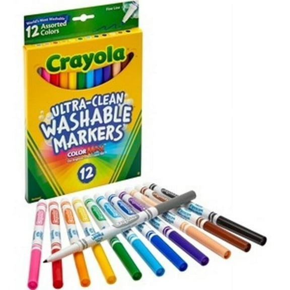 Crayola CYO587813 Thinline Washable Markers - Assorted Colors - Set of 12