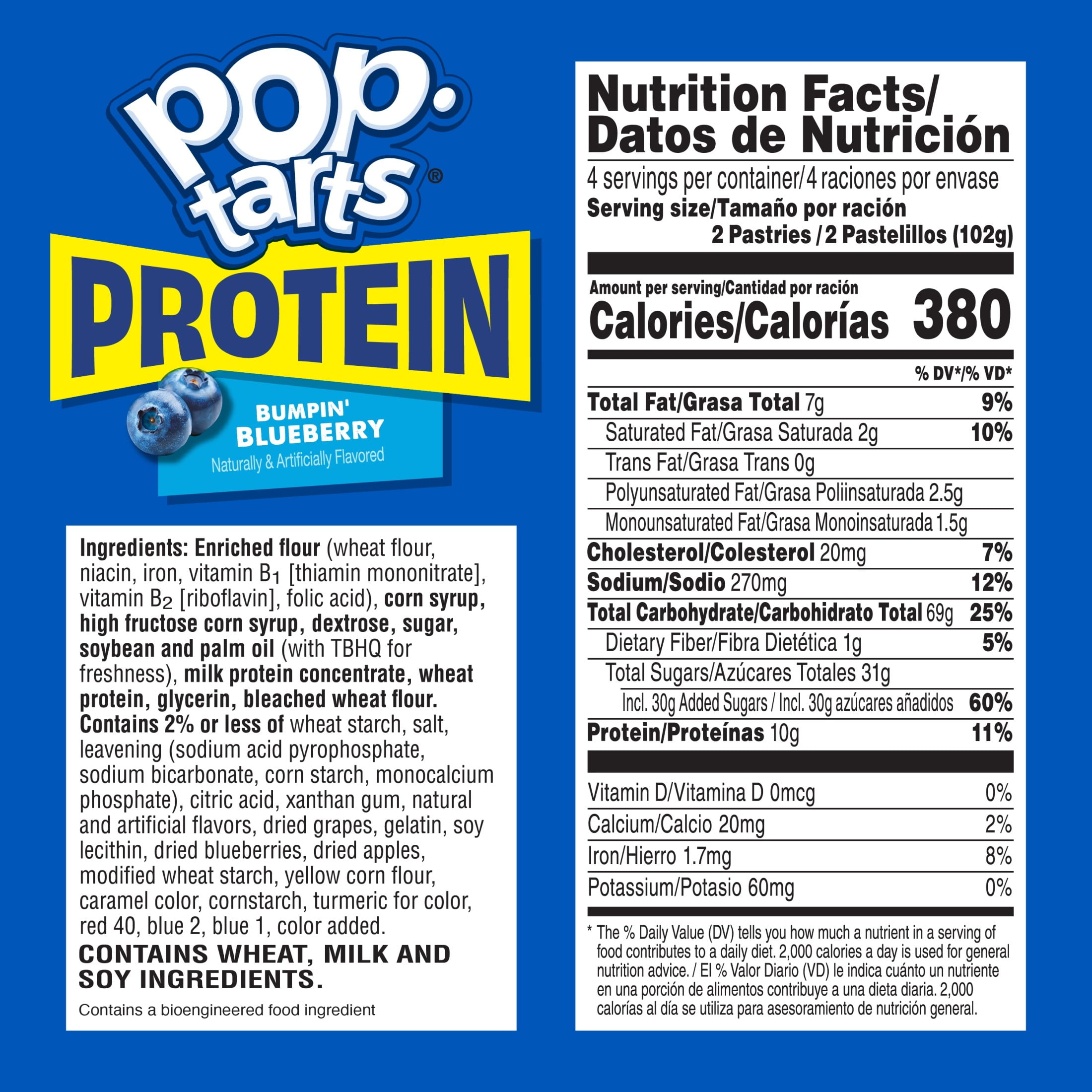 Pop-Tarts Protein Bumpin' Blueberry Toaster Pastries, 10g Protein, Shelf-Stable, 14.3 oz (8 Count)