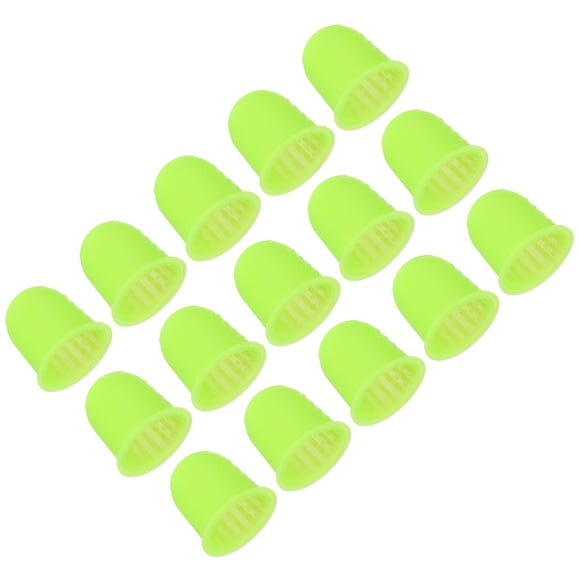 Uxcell Rubber Finger Tips, 15 Pack Silicone Thumb Fingertip Protector Finger Cots Covers Guard Pads Thimble Grips for Office Counting Sewing, Grass Green Large Size