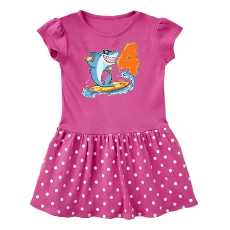 

Inktastic Fourth Birthday Surfing Shark with Hot Dog and Ice Cream Gift Toddler Girl Dress