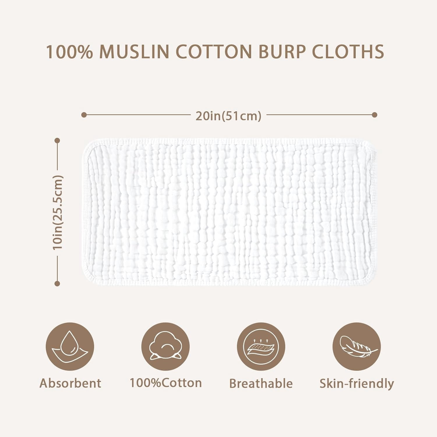 Muslin Burp Cloths for Baby 10 Pack 100% Cotton Baby Washcloths for Boys Girls Large 20''X10'' Super Soft and Absorbent