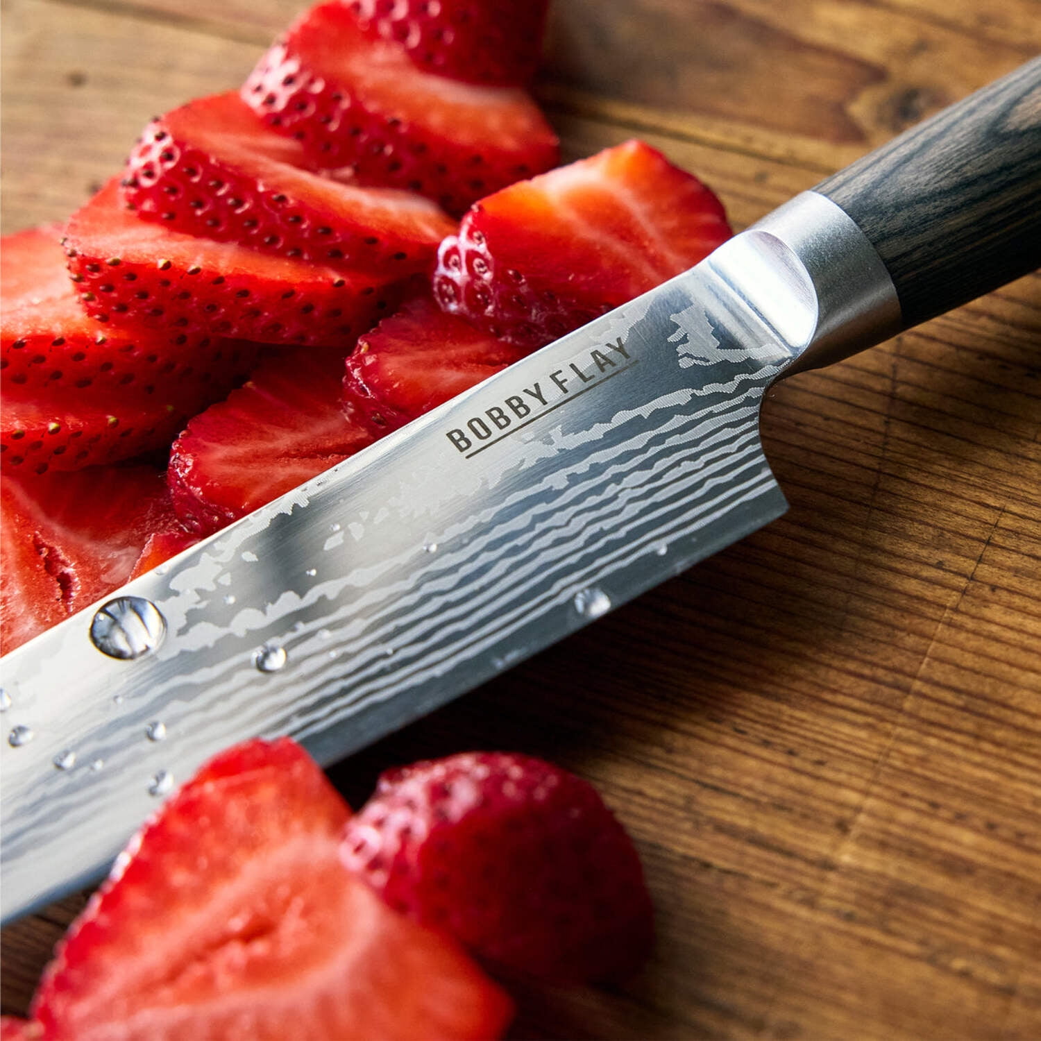 GreenPan x Bobby Flay 5” & 7” Santoku Knife Set, Premium Stainless Steel Blades, Precision Cutting Kitchen Tools, Ultra-Versatile Cutlery, Hand Finished Wood Handle, Damascus Steel Design