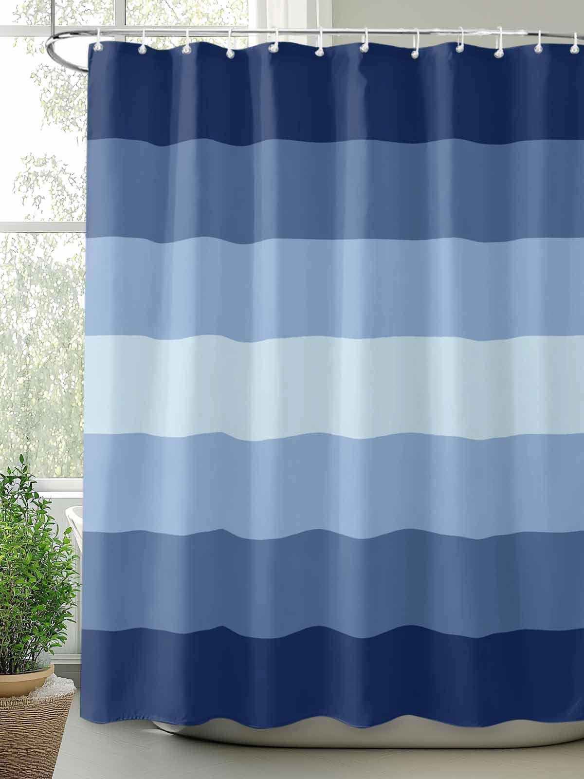PAEOT Navy Blue Ombre Shower Curtain - White Wavy Stripe Design, 72x72 Inch, Polyester Fabric With 12 Hooks - View #8