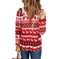 thumbnail image 1 of Chandail en Molleton de Noël à Col en V pour Femmes Mode Décontractée Ample Automne Hiver Sweat à Capuche à Manches Longues Rouge L, 1 of 6