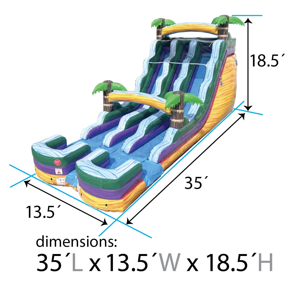TentandTable Commercial Inflatable Water Slide, Yellow Tropical Marble Dual Lane with Blower, 18 ft
