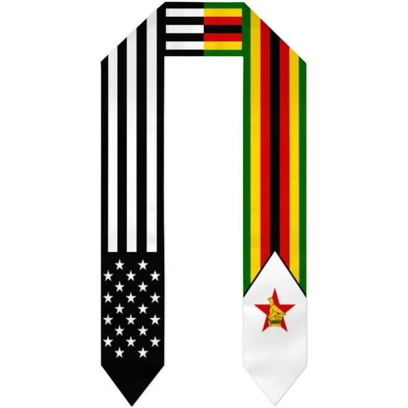 Zimbabwe Mix United States Black American Flag Graduation Stole Shawl Sash Scraf Gift For Abroad Student International Study