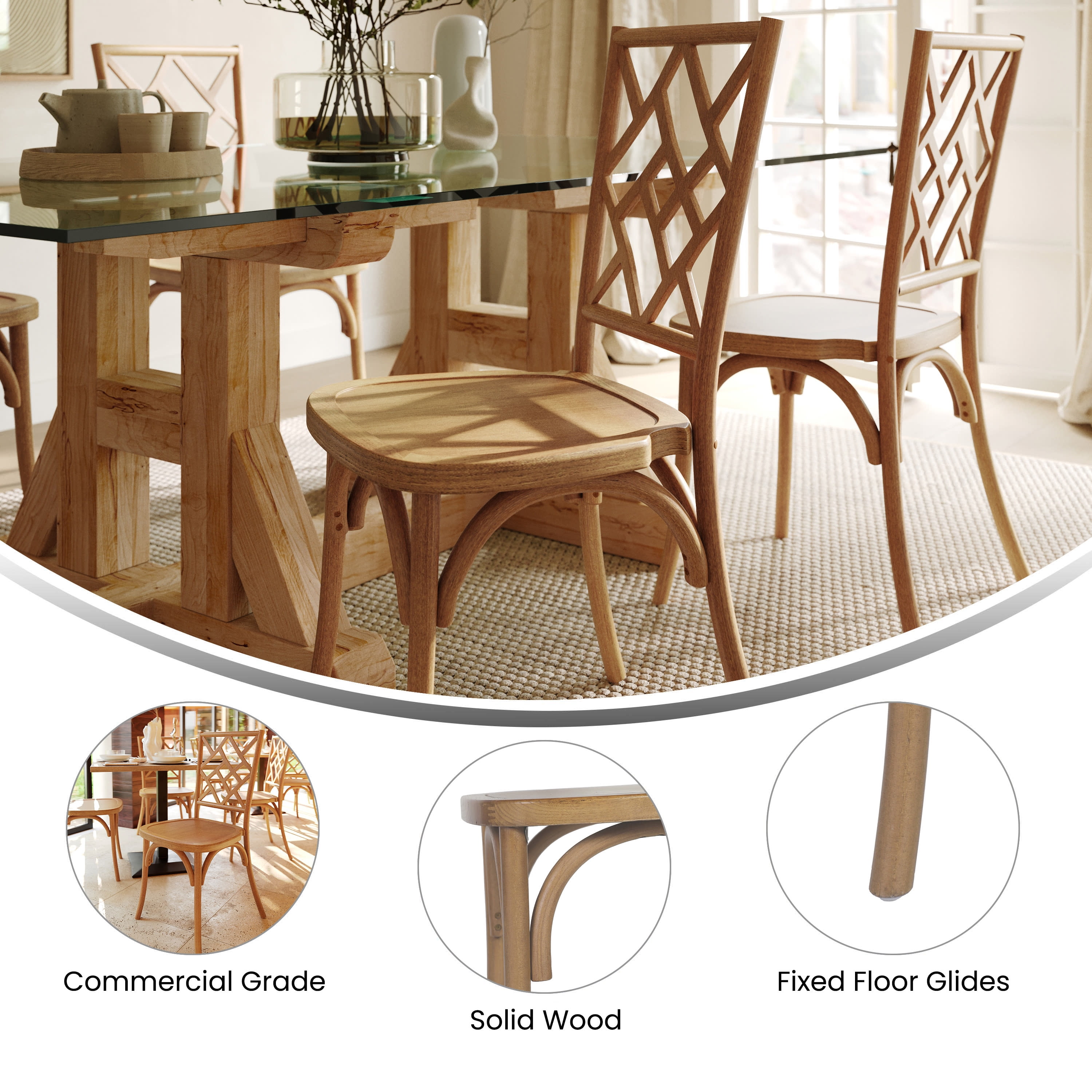 Merrick Lane Solid Wood Dining Chair with Stackable Design, Ornate Seat Back Accenting, and Elegant Finish in Pecan