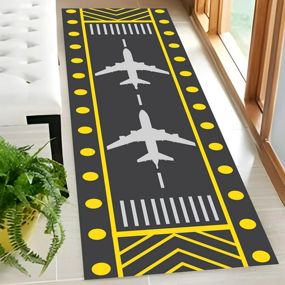Airplane Runway Runner, Track Aircraft Plane Area Road Pattern Rug, Aviation Decor na54.6 (39\u201dx118\u201d)=100x300cm