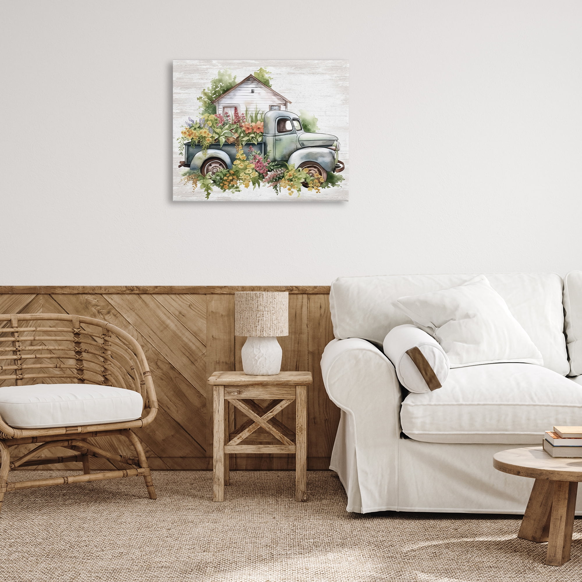 Stupell Industries Country Floral Truck Transportation Painting Gallery Wrapped Canvas Art Print Wall Art, 30 x 24