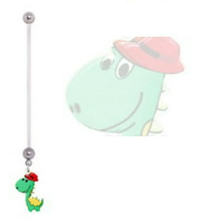 - Belly Button Ring Navel 14g BioFlex Pregnancy Navel Ring Dangle dinosaur