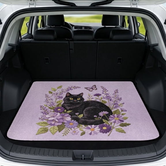 DISNIMO Universal Cargo Mat 29" x 39" Cat Flower Butterfly Print All Weather Rear Cargo Liner Floor Mat Heavy Duty Pet Trunk Liner Suitable for Most Car Models
