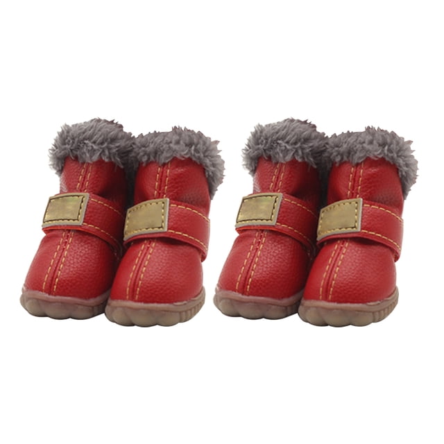Billuyoard 4pcs zapatos para mascotas botas de nieve impermeables cuero de la PU calzado de invierno para mascotas Ropa para mascotas rojo tipo 5 Billuyoard PT000057-15B