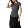 thumbnail image 4 of INSPIRE CHIC Women's Casual Round Neck Pearl Decoration Short Sleeve Tweed Top, 4 of 5