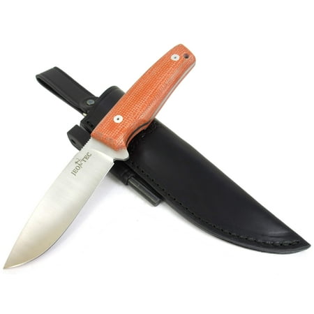 JEO-TEC NÂº19 Bushcraft Survival Hunting Knife - MOVA Stainless Steel - Leather Sheath + Firesteel - Handmade in Spain Orange