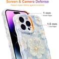 thumbnail image 4 of Case for iPhone 15 Pro, Colorful Retro Oil Painting Flower Laser Glossy Pattern Cute Curly Waves Border Exquisite Floral Phone Cover Stylish Durable TPU Protective Case for Girls Women-Blue#2, 4 of 11