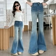 thumbnail image 2 of Girls Denim Bottom Pants Flared Trousers Teenage Kids Stretch Bootcut Jeans Classic Retro, 2 of 9