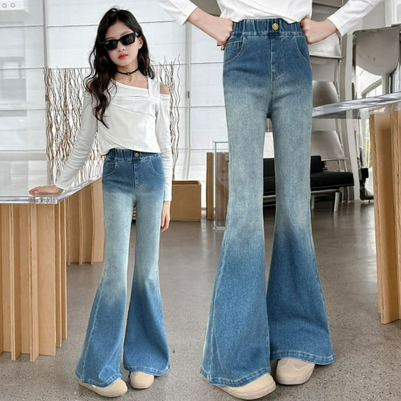 Teens Jean for Girls Blue Jeans Girls Flared Jeans High Waisted Girls Baggy Jeans Casual Teens Clothes Girls 13-15 Years