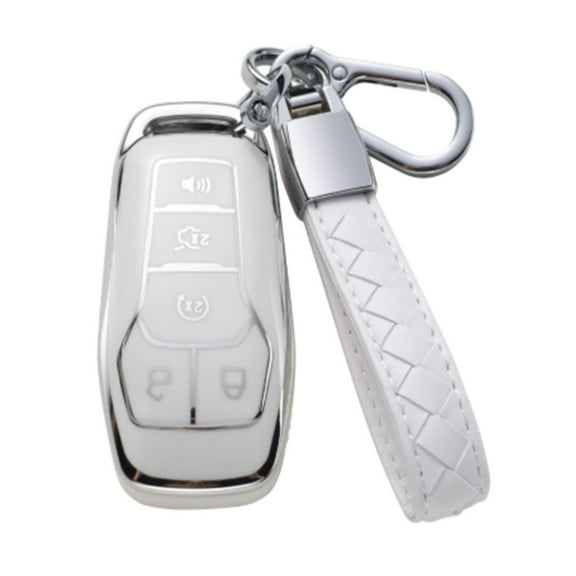 GUANGHUI Compatible with Ford Key Fob Cover with Leather Lanyard, Car Key Case Shell Protection for Ford Explorer Fusion Escape F150 F250 F350 F450 F550 Edge 5 Buttons, Black