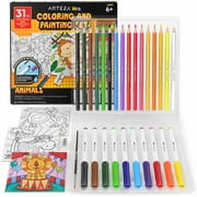 Arteza Kids Canvas Paint Kit, 3 mini canvas 4x4" with Watercolor pencils and markers, Safari
