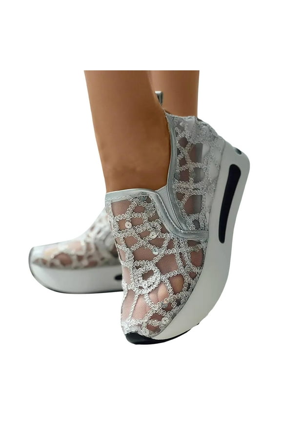 Platform Wedge Sneakers for Women Hidden High Heels Slip on Loafers Walking Work Shoes Silver 8