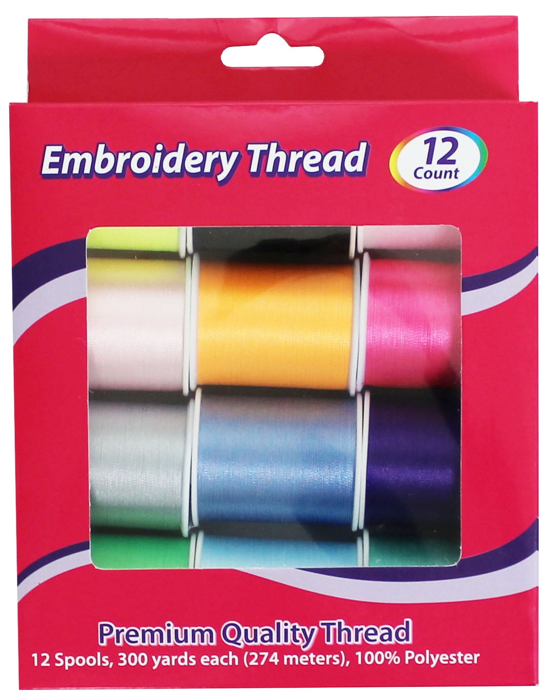 Allary  100% Polyester Embroidery Thread, Assorted Colors, 300 Yd. Spools, 12 Ct.