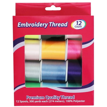 Allary  100% Polyester Embroidery Thread, Assorted Colors, 300 Yd. Spools, 12 Ct.