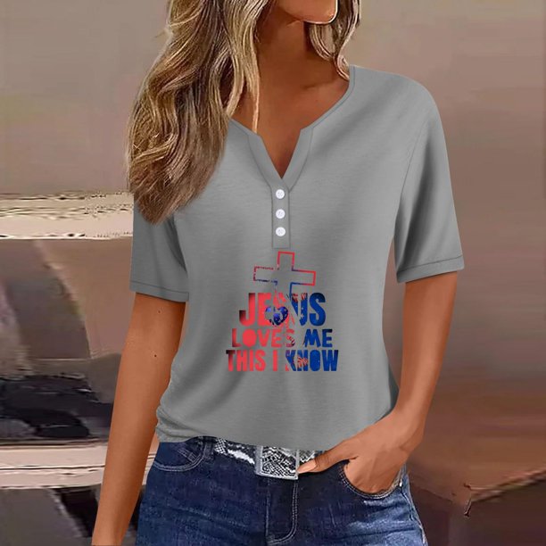 Fiudx Ofertas Flash Del Día Solo En Línea Blusa de Manga Corta Estampada a La Moda para Mujer, Blusas Informales con Cuello En V