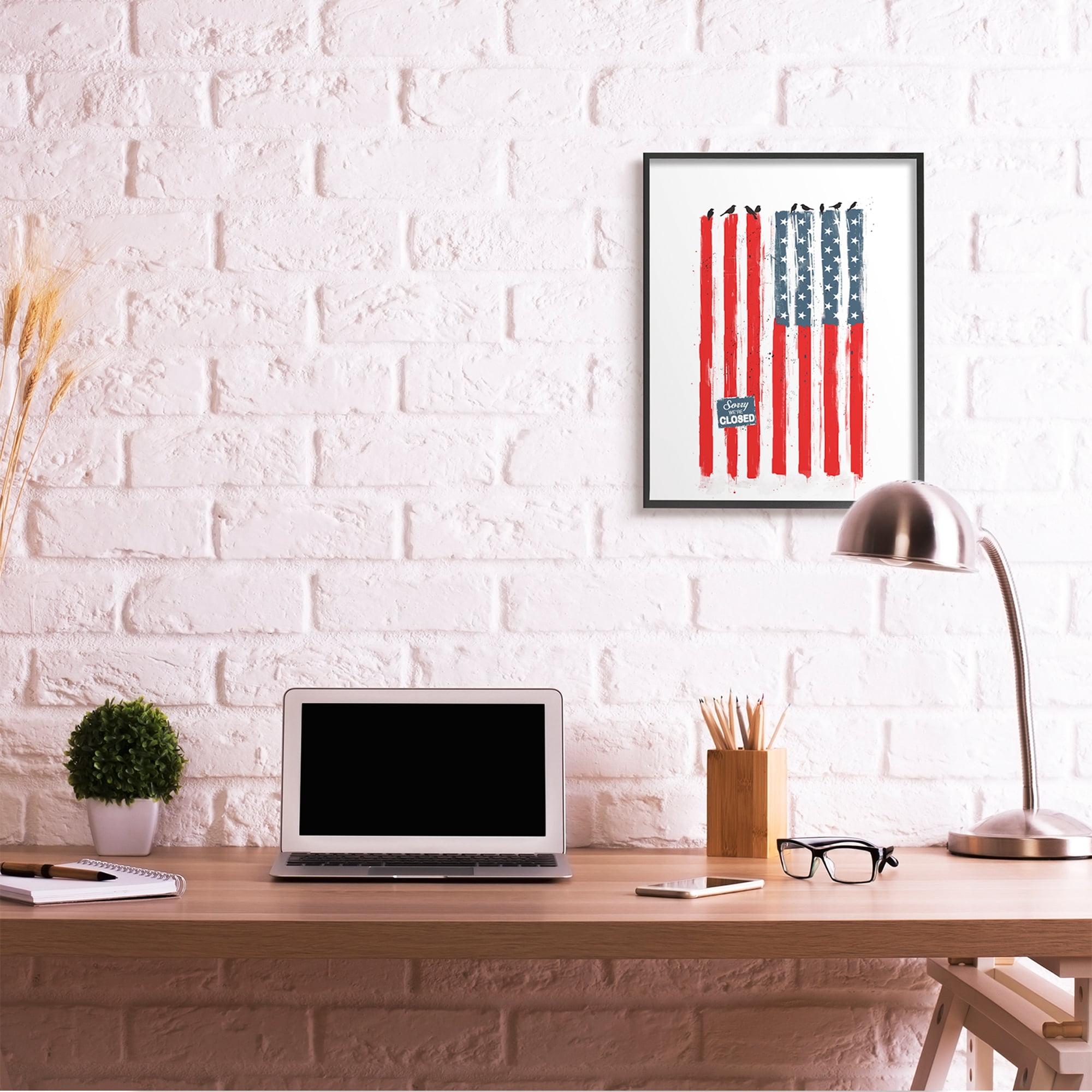 Stupell Industries American Flag Birds on Wall Political Statement Black Framed by Balazs Solti