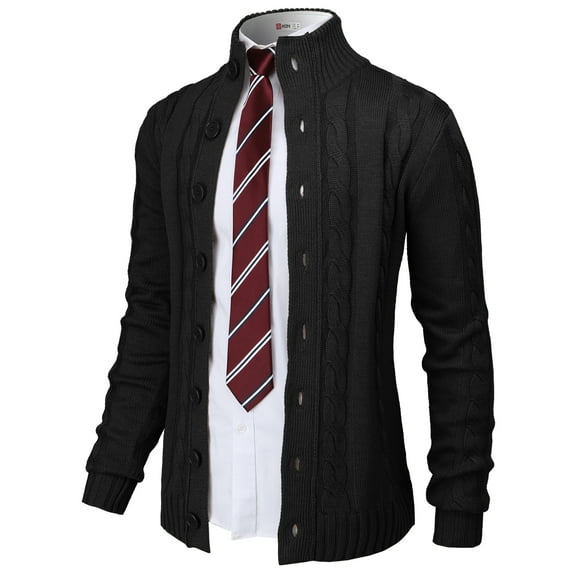Mens Casual Slim Fit Cardigan Cable Knitted Sweater Thermal Button Down Closure (CMOCAL061)