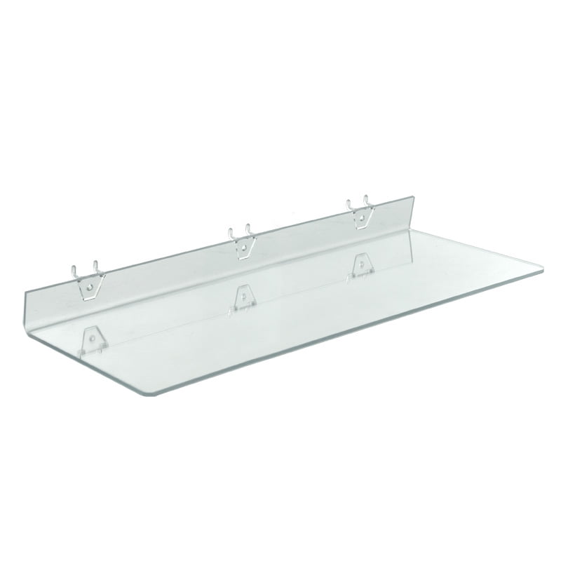 Azar Displays 556008 Clear Acrylic Shelf for Pegboard & Slatwall 24" x 8" x 2", 4Pack