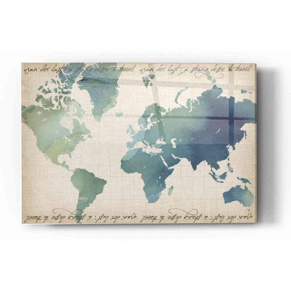 Epic Art 'Watercolor World Map' by Grace Popp Acrylic Glass Wall Art, 16"x24"