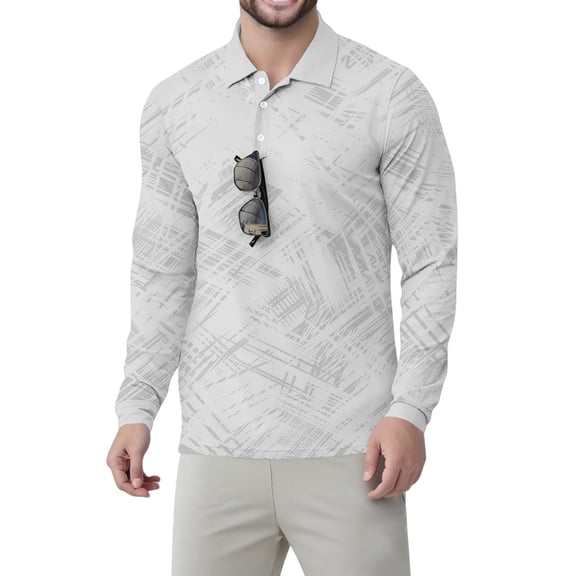 Homeyce Mens Polo Shirt Long Sleeve Collared Shirt Golf Quick Dry Moisture Wicking Lightweight Casual Button Down Golf Polo Shirt Floral Print Quick Dry T-Shirt,Gray S