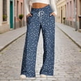 thumbnail image 2 of Women's Sweatpants Fashion Loose Casual Wide Leg Pants, Faux Denim Printed Drawstring Long Trousers Soft Stretchy for Gym and Lounging, 2 of 6