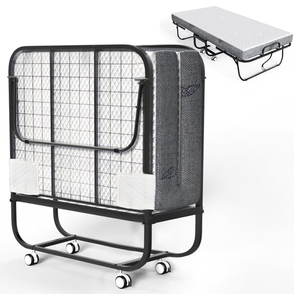 THAILE Folding Bed with 5” Airflow Memory Foam 75" x 38" Comfort Mattress and Wheels, 17” Metal Bed Frame, Twin