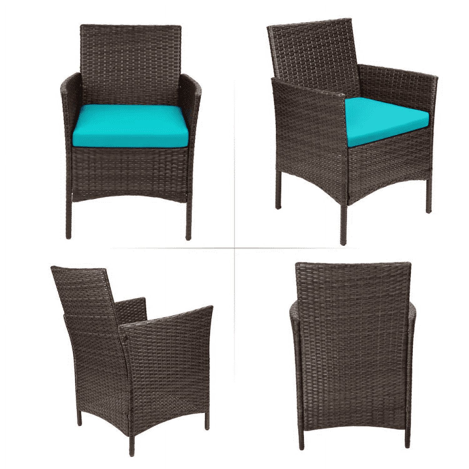 Lacoo 3 Pieces Outdoor Patio Furniture PE Rattan Wicker Table and Chairs Set Bar Set with Cushioned Tempered Glass (Brown / Blue) - image 2 of 7