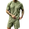 thumbnail image 2 of LEKWK Men Linen Sets Outfits 2 Piece Lightweight Loose Fit Solid Beach Vacation Summer Outfits Short Sleeve Crewneck Casual Tops and Drawstring Shorts, 2 of 6