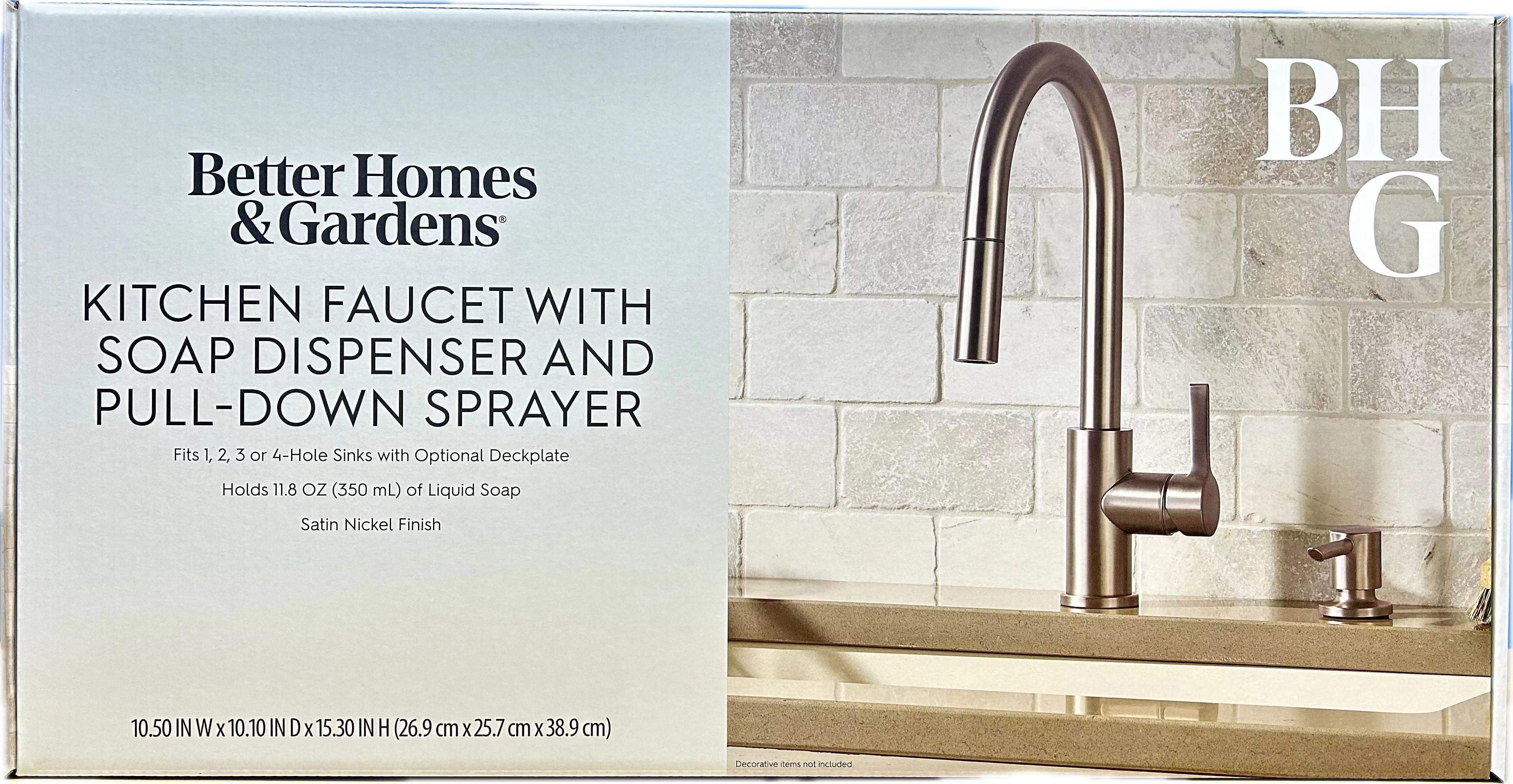 Better Homes & Gardens Pull Down Kitchen Faucet with Soap Dispenser in Satin Nickel