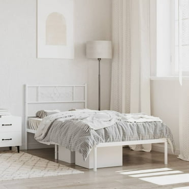 vidaXL 12" White Twin XL Metal Bed Frame with Headboard No Mattress