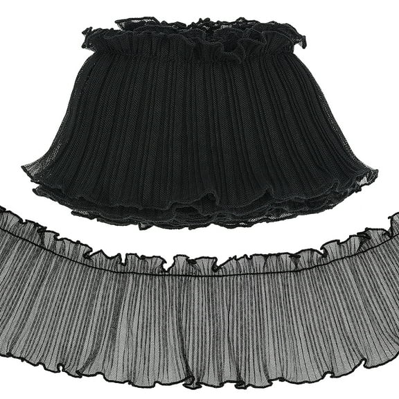 1Set 5 Yards Polyester Pleated Lace Ribbon Wave Edge Lace Trim Clothes Accessories Black 4 inch(100mm)