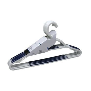 Mainstays Non-Slip Clothing Hangers, 5 Pack, Swivel Neck, White & Blue, Adult, Durable Plastic