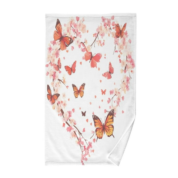 Wobogo Orange Butterfly Pink Floral Face Towel Soft Breathable Cotton Towel Set for Bathroom Kitchen Hotel Spa Gift Decor