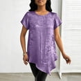 thumbnail image 6 of Women's Short Sleeve Round Neck Pullover T-Shirt Top Blouse Solid Color Soft Casual Daily Wear Work Office Vacation Fashion Essential Gift for Women | CSEONE,Purple L, 6 of 9
