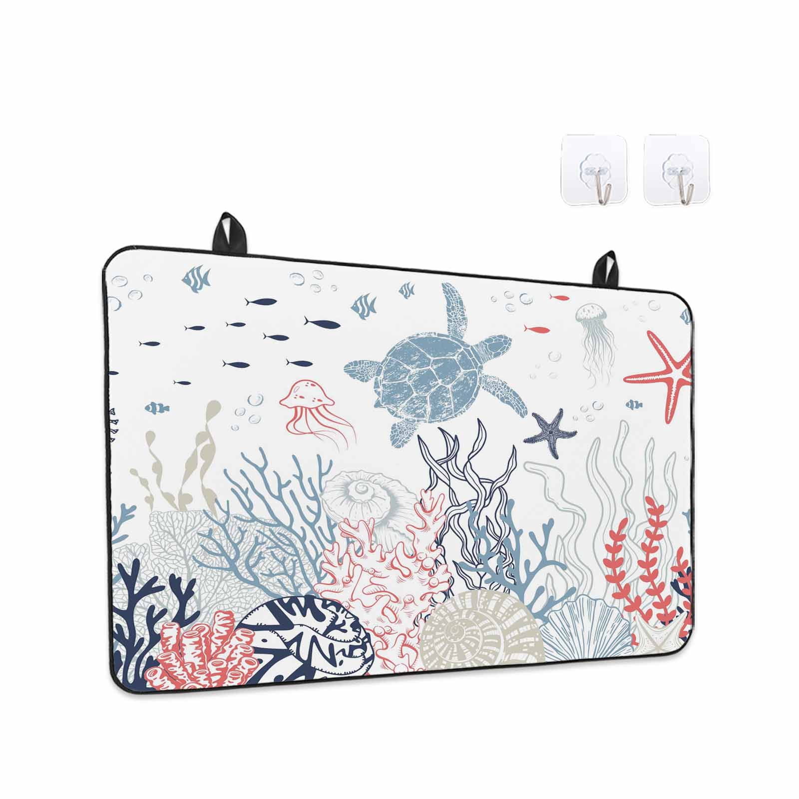 Navy Blue Coastal Stove Top Cover for Electric Stove, Heat-proof & Non Slip Glass Top Stove Cover Protector, Coral Turtle Starfish Jellyfish Kitchen Flat Cooktop Rubber Mat 31x24 Inches