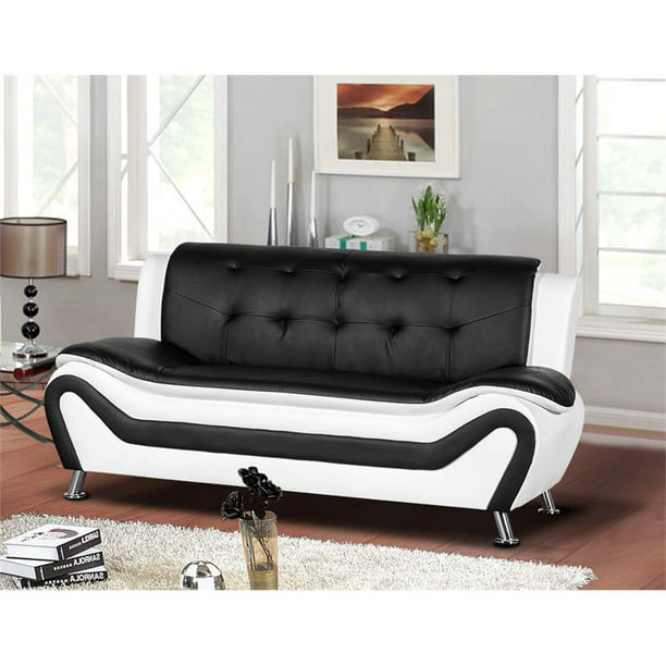 Kingway Furniture N Faux Leather, Black And White Living Room Sofa Set