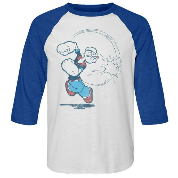 Popeye Vintage White/Royal Adult 3/4 Sleeve Raglan T-Shirt