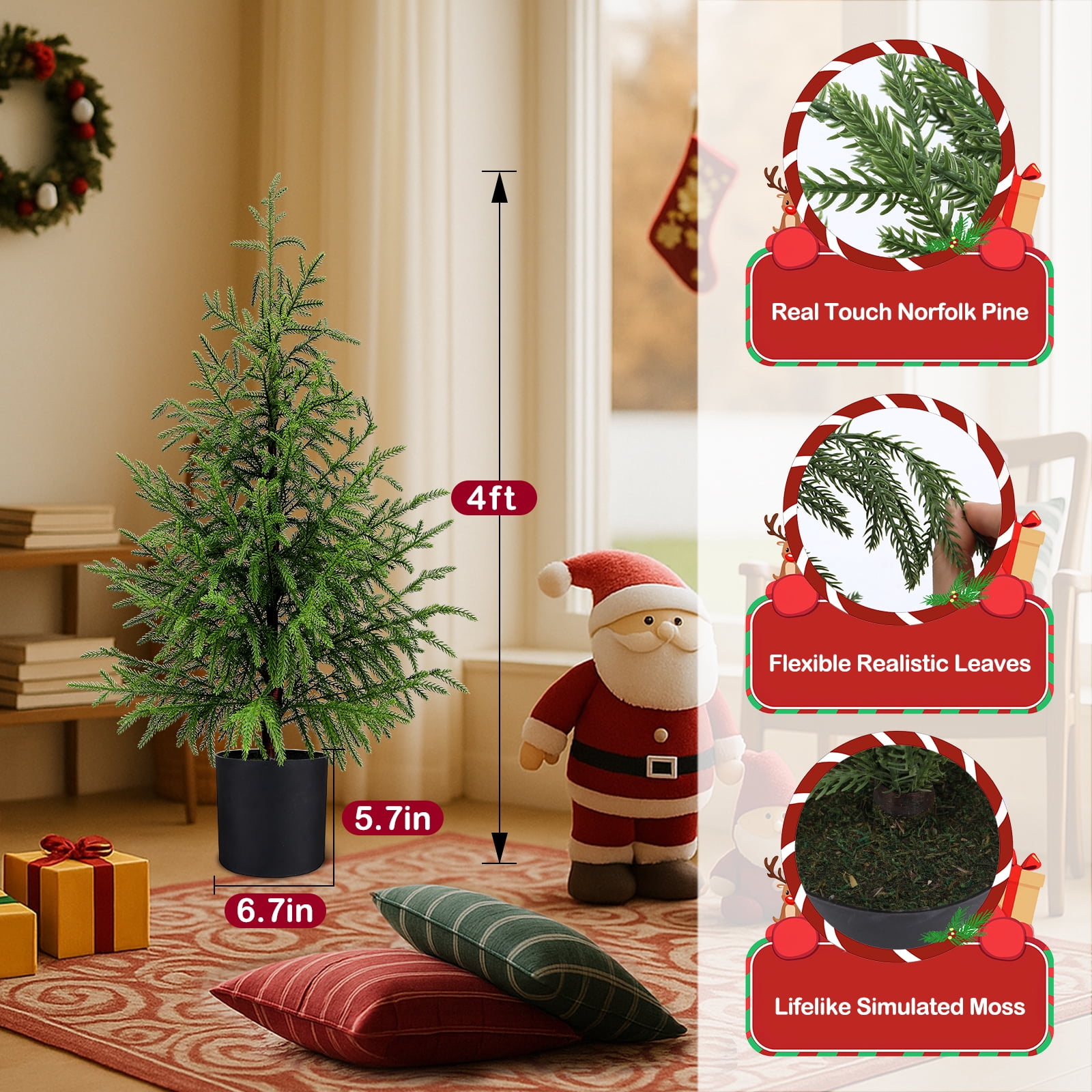 ENVEN, Artificial Christmas Tree, 2ft Norfolk Pine, Real Touch